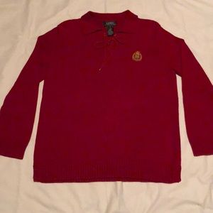 Lauren Ralph Lauren Red Tie Front Sweater Sz M